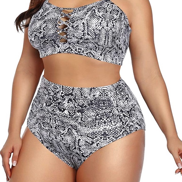 Other - Snake Skin Two Piece High Waisted Bottom Ruched Bathing Suit